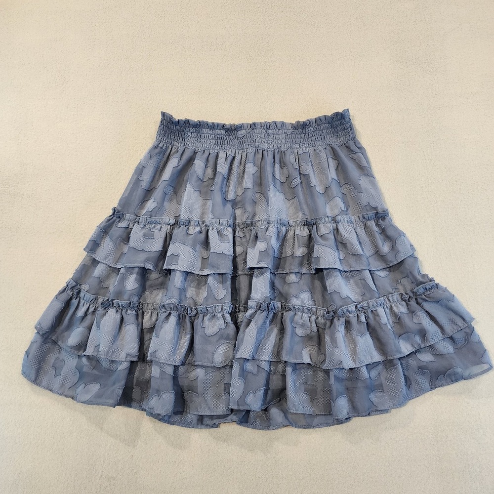 Lauren Conrad Blue Floral Clip Dot Tiered Ruffled Mini Skirt Women's Size M